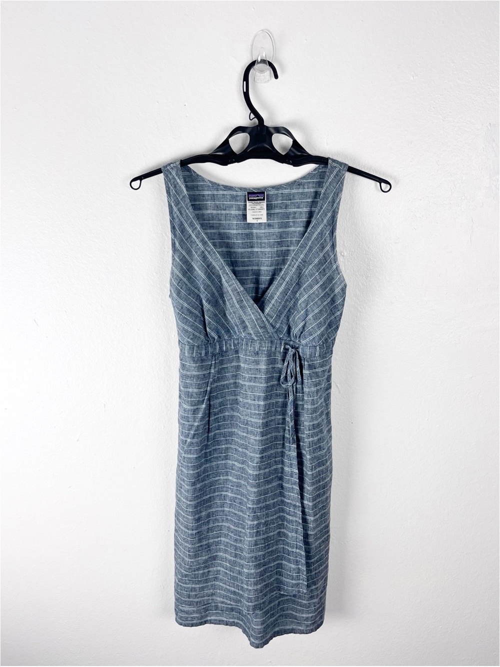 PATAGONIA Island Hemp Organic Cotton Blend Crossover Chambray Stripe Dress 2